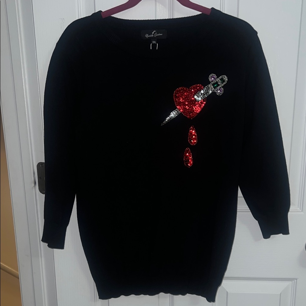 Black Sweater with Heart and Dagger Design - perfect for Galantines!